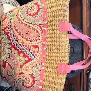 Vera Bradley Pink Paisley Straw Tote